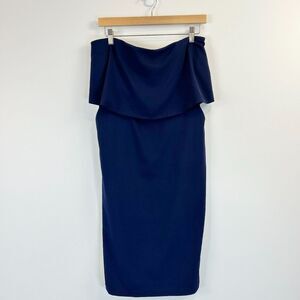 Lulus Midi Dress Womens L Navy Lots Of Love Strapless‎ Blouson Layered Cocktail